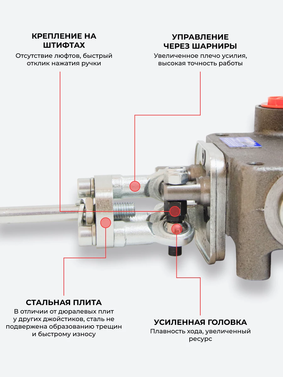 P100 (DCV100) Джойстик гидрораспределителя (рычажная система без ручки) на 2 секции (ШАРНИРЫ на винтах)